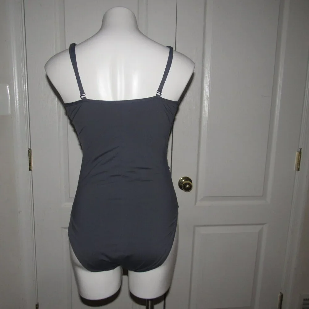 Garnet Hill Charcoal Gray Wrap One-Piece Swimsuit | Size 8 Chic Coastal Travel